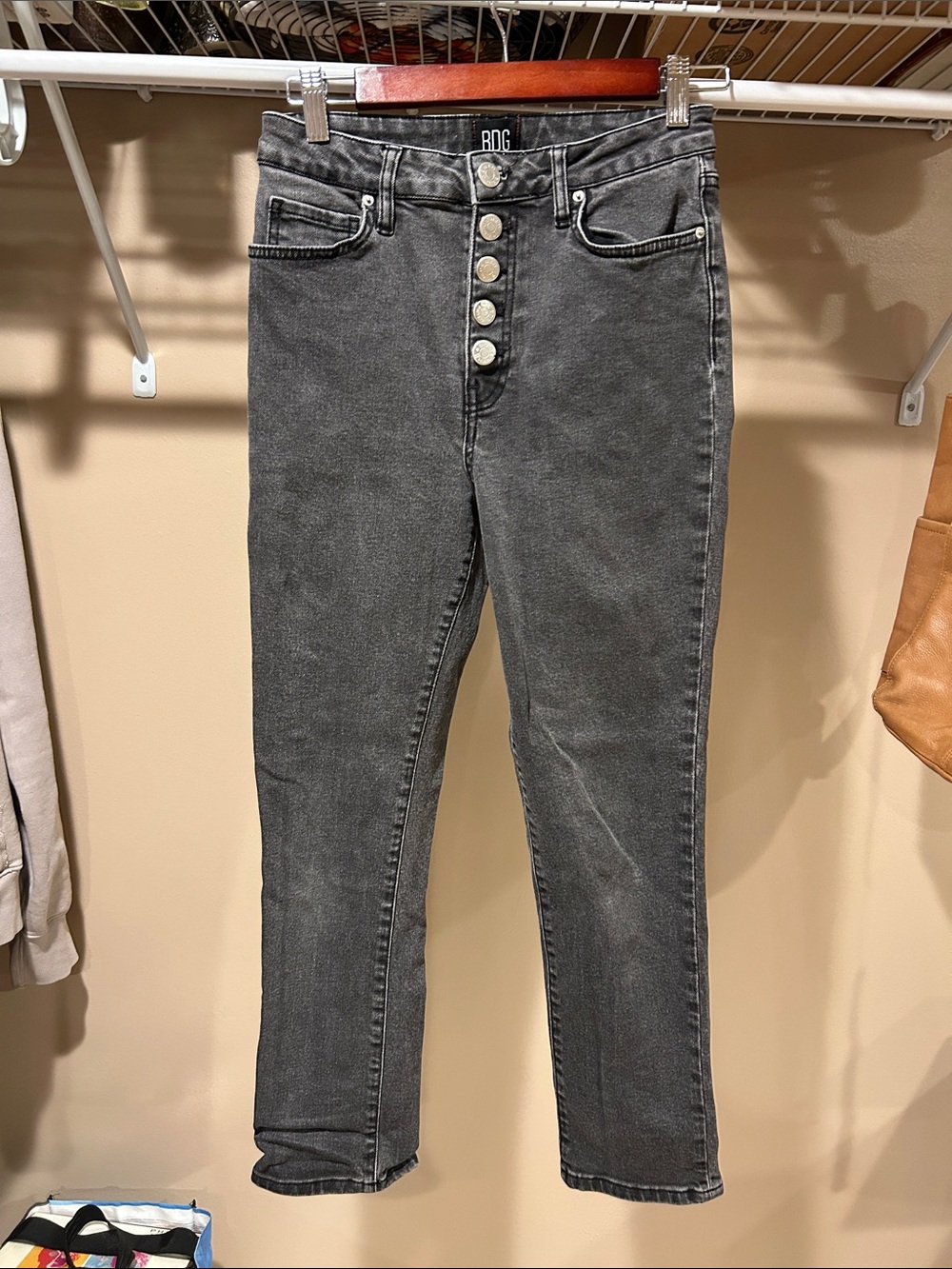 BDG High-Rise Button-Fly Jeans in Washed Black